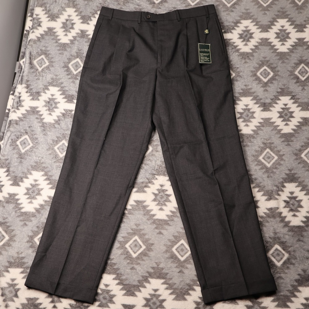 Lauren Ralph Lauren Mens 38x32 Gray Wool Pleated Dress Pants NWT